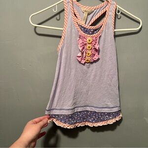 Matilda Jane Purple Tank Top with Pink Ruffles and Yellow Buttons